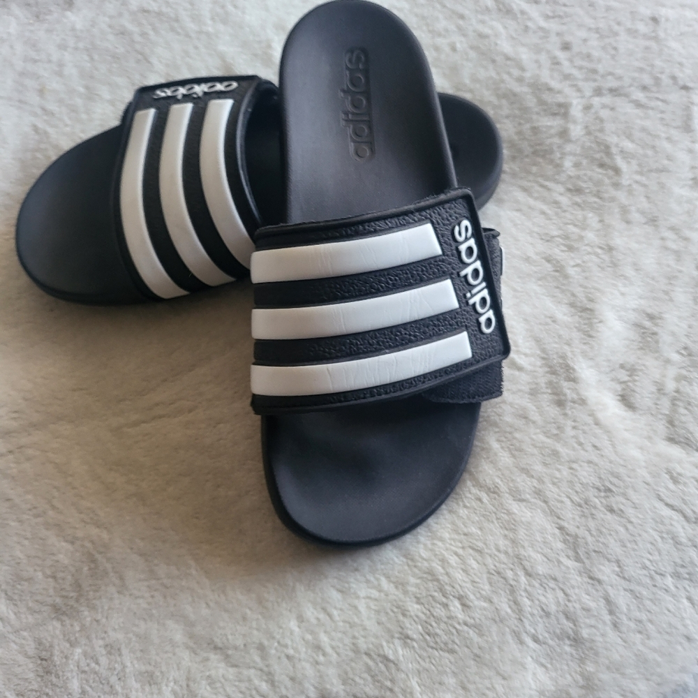Adidas Velcro Slides Black White Size Youth 4